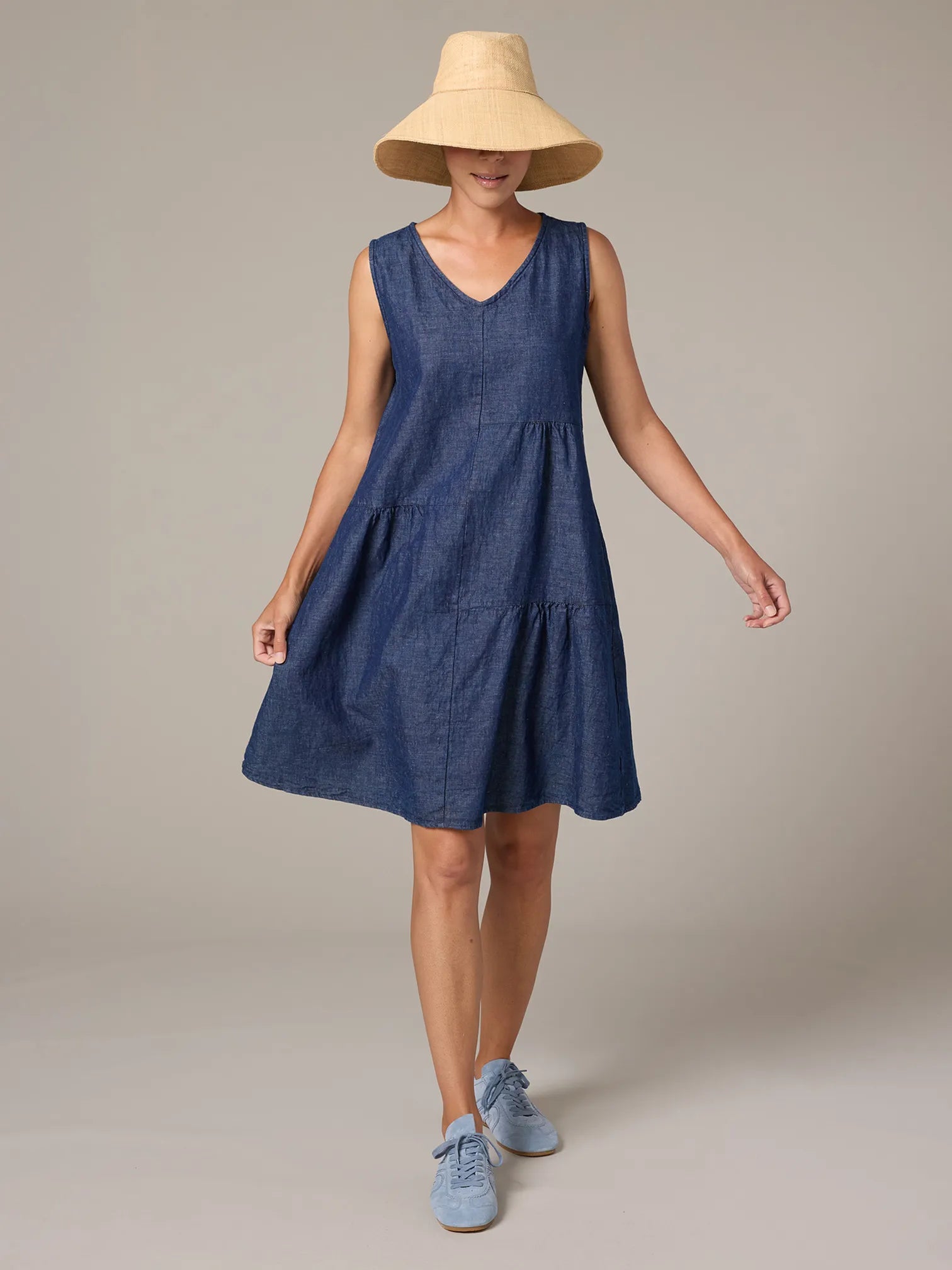 CUT LOOSE Flax Denim Patch Dress - LAUNDERED