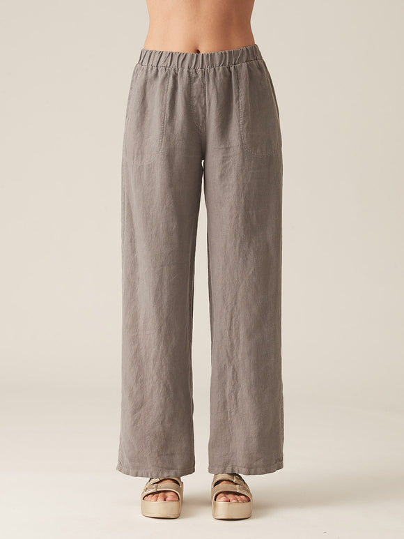CUT LOOSE - Solid Linen Easy Long Pant- BLACK (NOT COBBLESTONE)