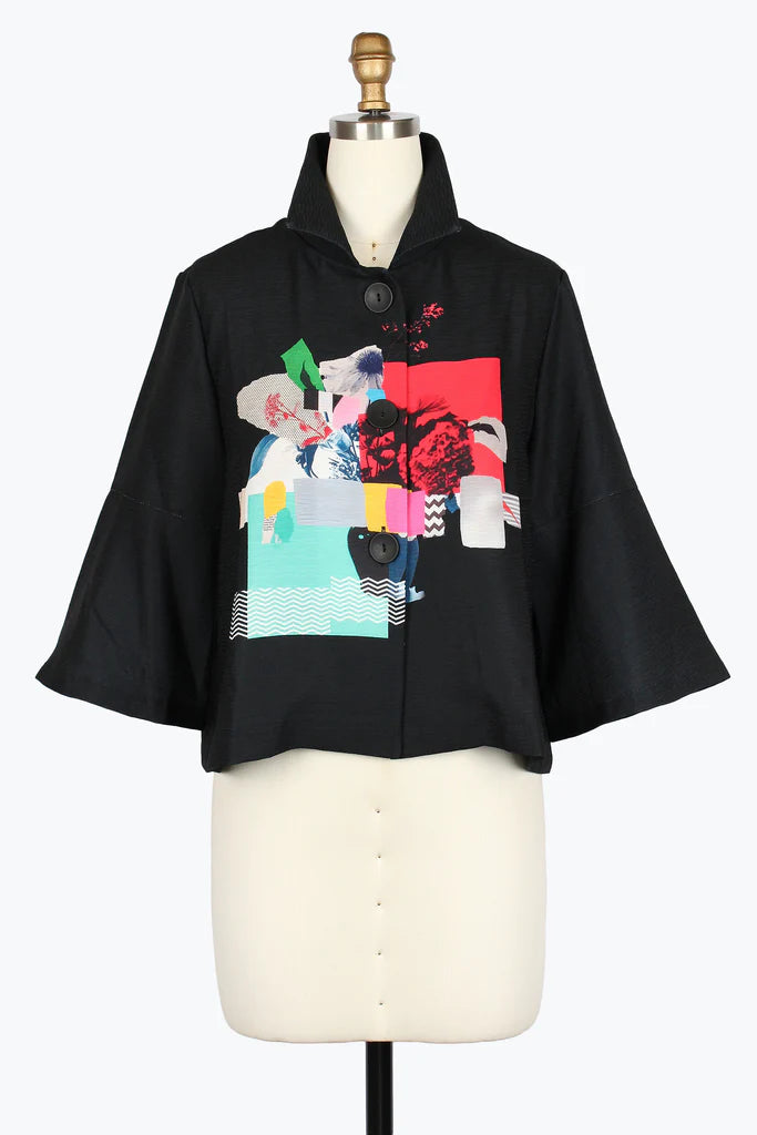 DAMEE COLLAGE ART SHORT JACKET - 5085-BLK