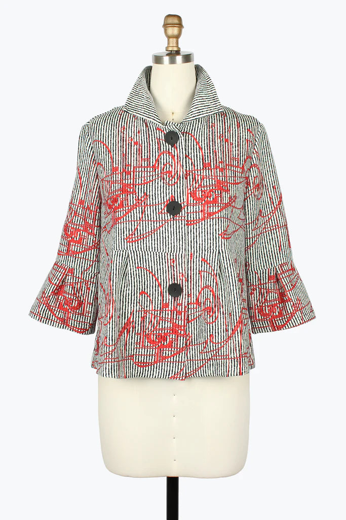 DAMEE ABSTRACT SHORT BUTTON DOWN COLLARED JACKET - 5132 - RED