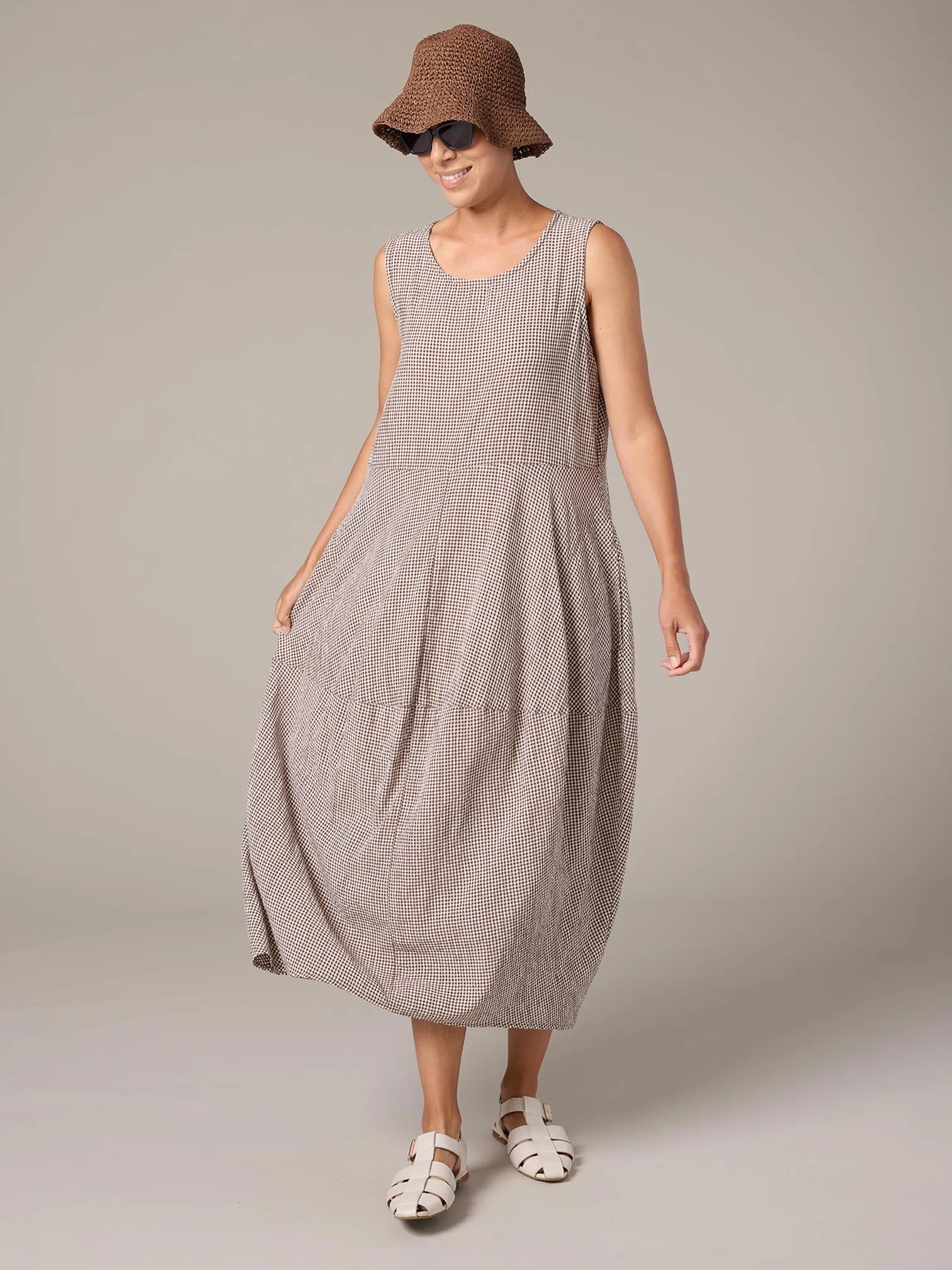 Cut Loose Crinkle Check Seamed Bubble Dress