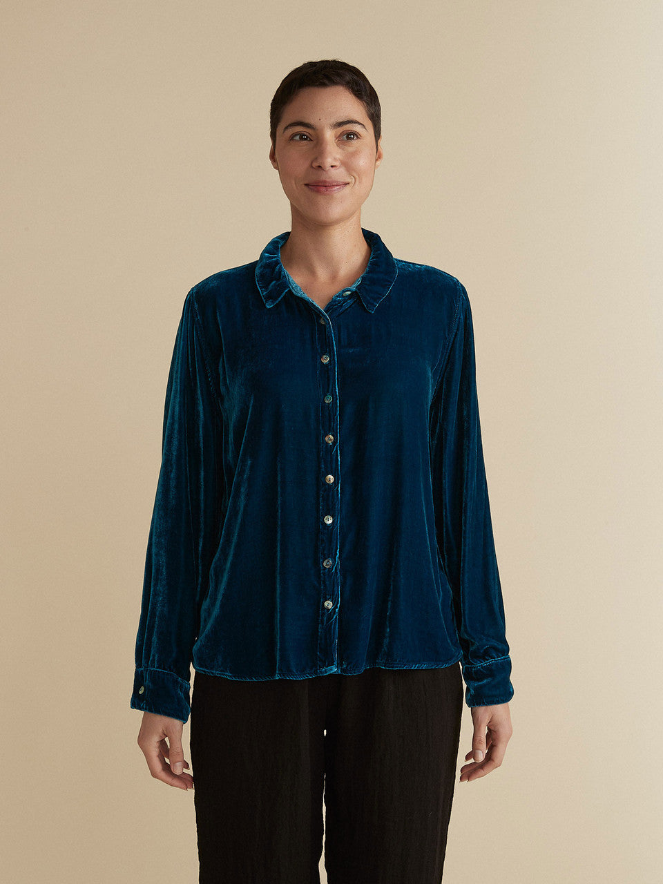 VELVET FITTED SHIRT-UNDERSEA-CUT LOOSE X-LARGE / UNDERSEA