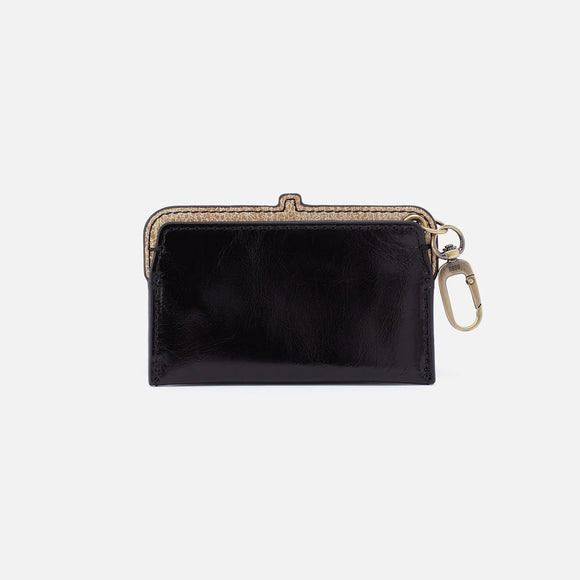 HOBO - Lauren Card Case Charm - BLACK WITH GOLD LEAF TRIM IN POLISHED LEATHER