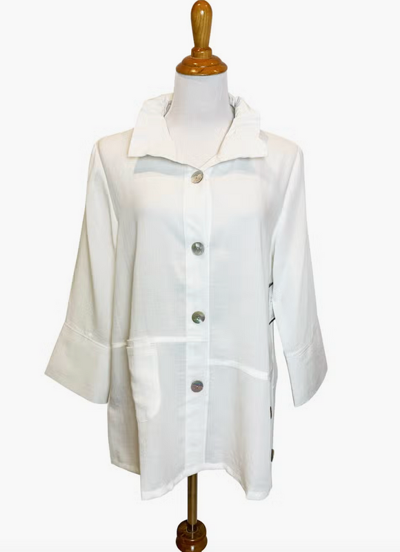Fridaze AA330 - JONI LINEN JACKET WITH WIRE COLLAR - WHITE
