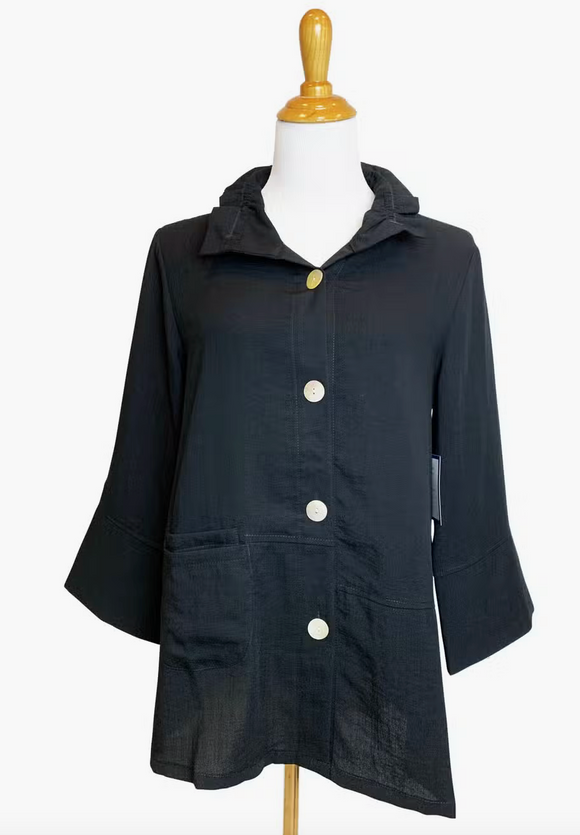 Fridaze AA330 - Joni Linen Jacket with Collar - BLACK