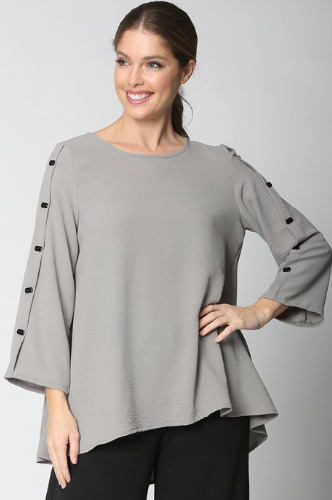 Sydney Project Bonnie Round Neck Long Sleeves w/ Buttons Top - AFT1050 - GREY