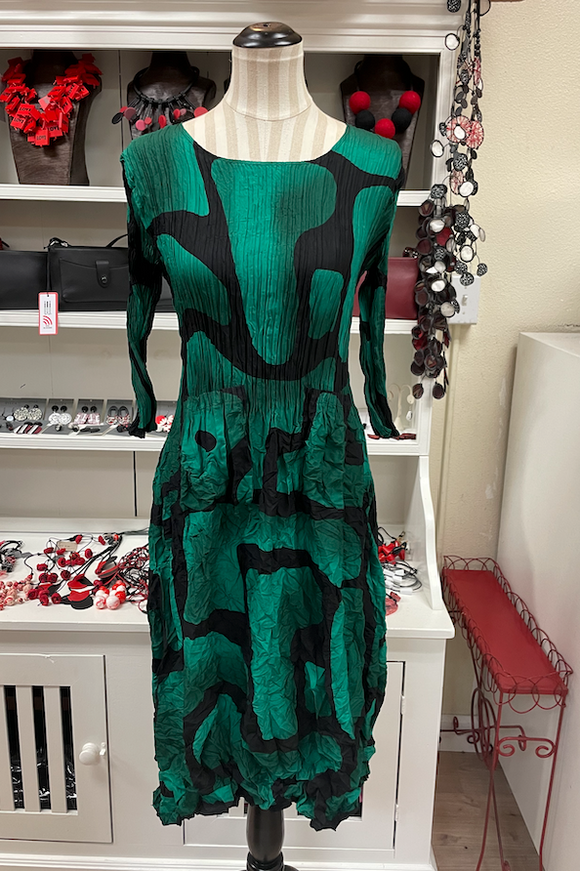 Alquema 3/4 Sleeve Smash Pocket Dress - GREEN TUCSON