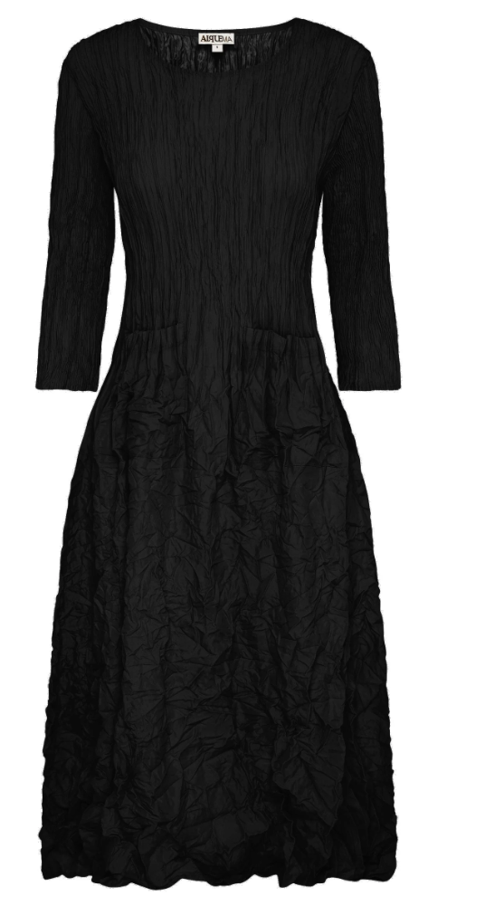 Alquema 3/4 Sleeve Smash Pocket  Dress - BLACK