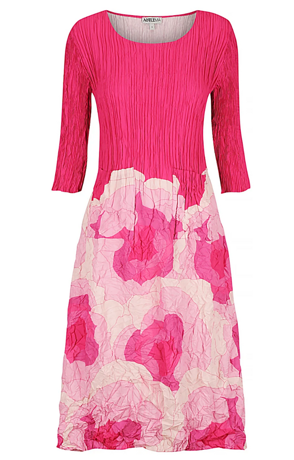 Alquema 3/4 Sleeve Smash Pocket  Dress - PINK ROSES