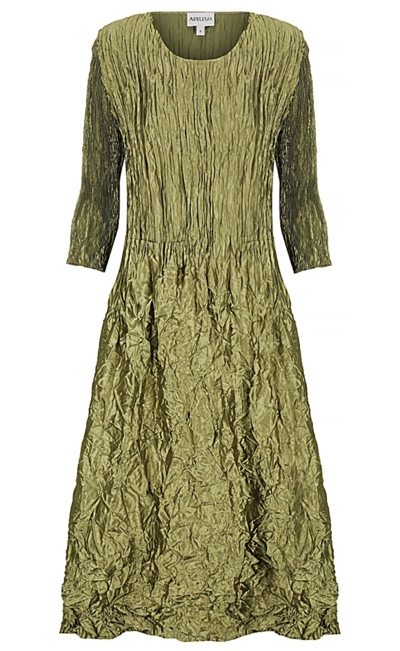 Alquema 3/4 Sleeve  Smash Pocket Dress - Glossy- OLIVE