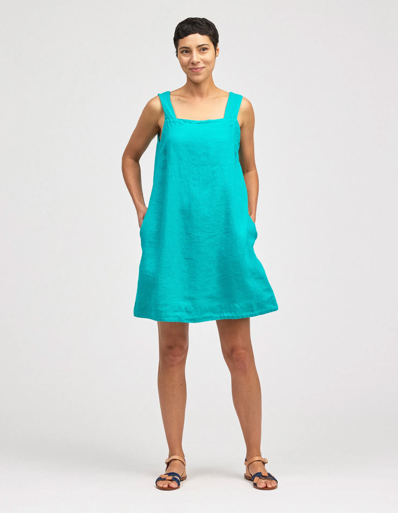 square neck shift dress CUT LOOSE Hanky Linen Jasz Couture 7563 Long This pale blue woven SPRING DENIM 2026 Color:Green Cypress