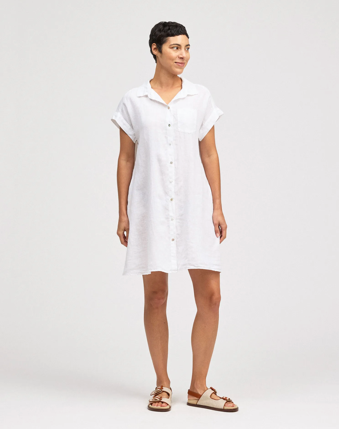 CUT LOOSE Hanky Linen Short Sleeve Shirt Dress