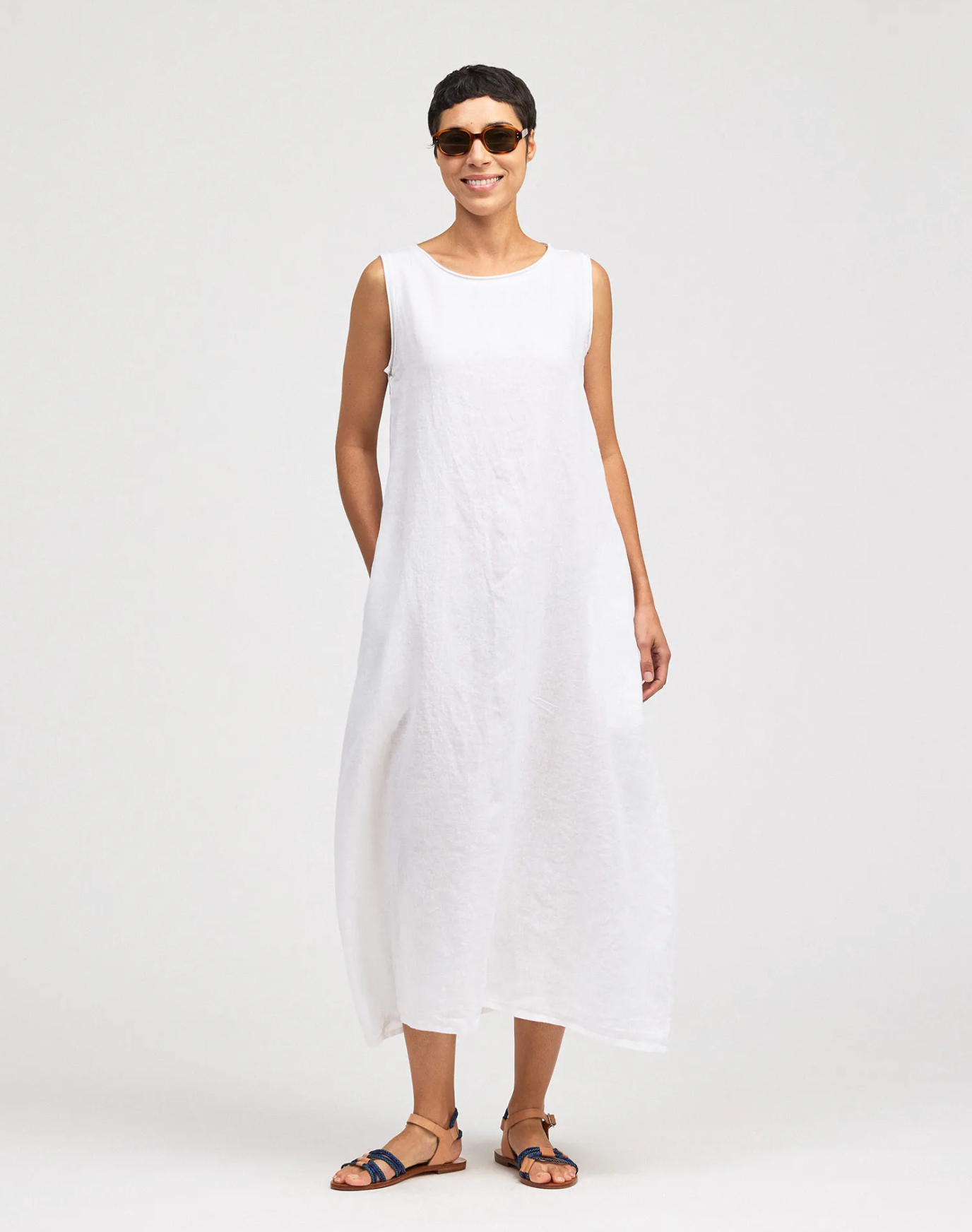 knee length dresses for ladies Cut Loose Hanky Linen Maxi Tank Dress