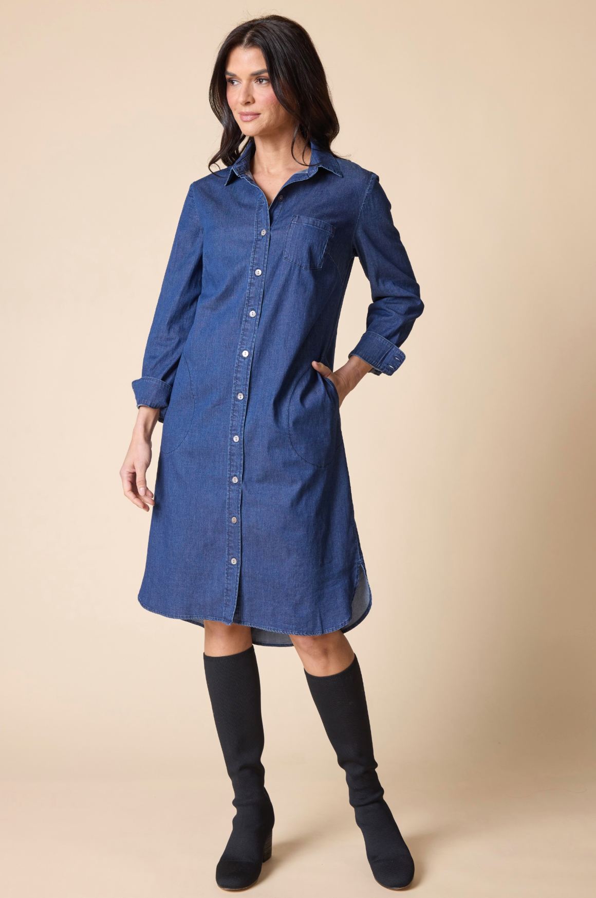 travel midi dress Habitat Perfect Denim Cafe (15587) (Dark Denim) M The Comfortable Cotton Dress Size:56 Long - 51 Waist Long Sleeves Evening Dresses Corset-Back Long A-Line Prom