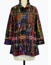 DAMEE MULTI COLORED ABSTRACT LONG BUTTON DOWN COLLARED JACKET - 5166 - MULTI
