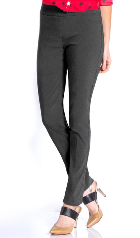 Slimsation LONG/Narrow Women's Wide Band Pull-On Straight Leg Pant With Tummy Control (M2604P)-CHARCOAL