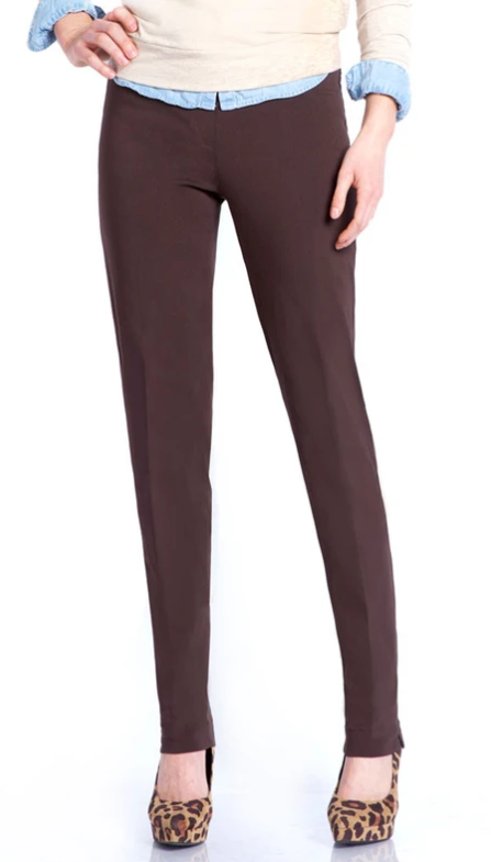 Slimsation LONG/Narrow Women's Wide Band Pull-On Straight Leg Pant With Tummy Control (M2604P)-CHOCOLATE