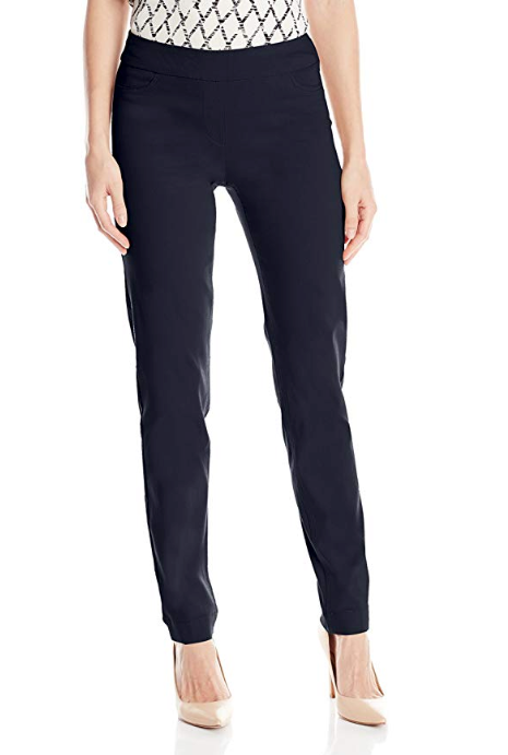 Slimsation LONG/Narrow Women's Wide Band Pull-On Straight Leg Pant With Tummy Control (M2604P)-MIDNIGHT