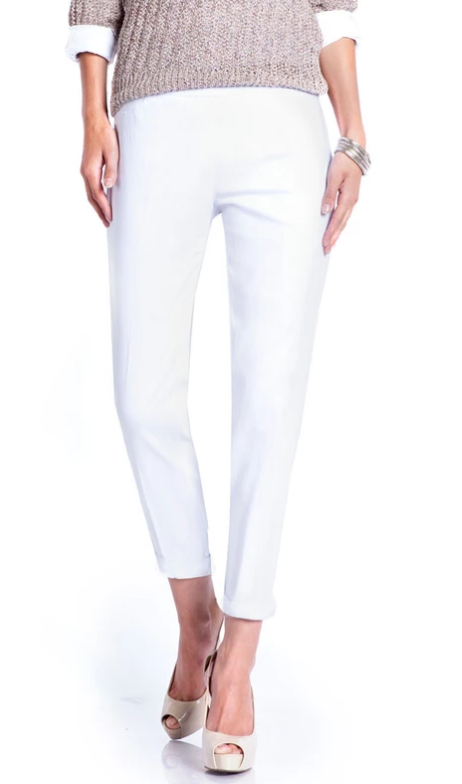 Slimsation LONG/Narrow Women's Wide Band Pull-On Straight Leg Pant With Tummy Control (M2604P)-WHITE