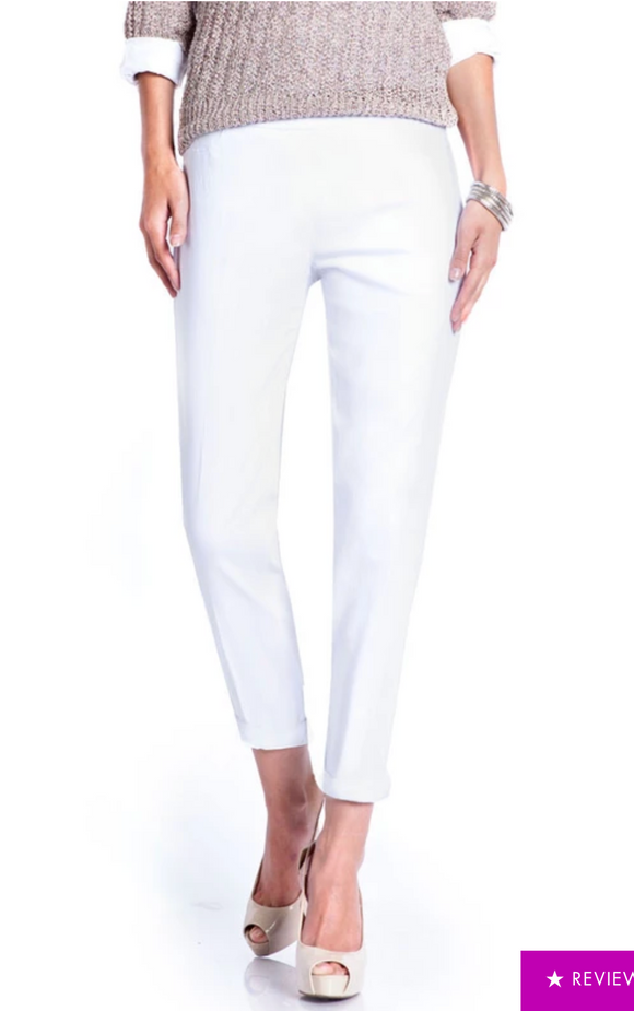 Slimsation LONG/Narrow with POCKETS Women's Wide Band Pull-On Straight Leg Pant With Tummy Control (M2684P)-WHITE