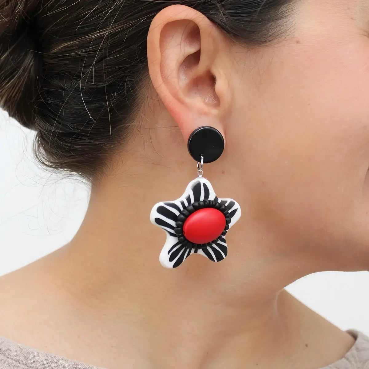 SYLCA Red Blossom Daisy Earrings -  LS26E02 - RED