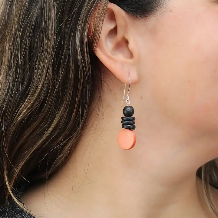 SYLCA Peach and Black Dusk Earrings - SD25E27 - PEACH