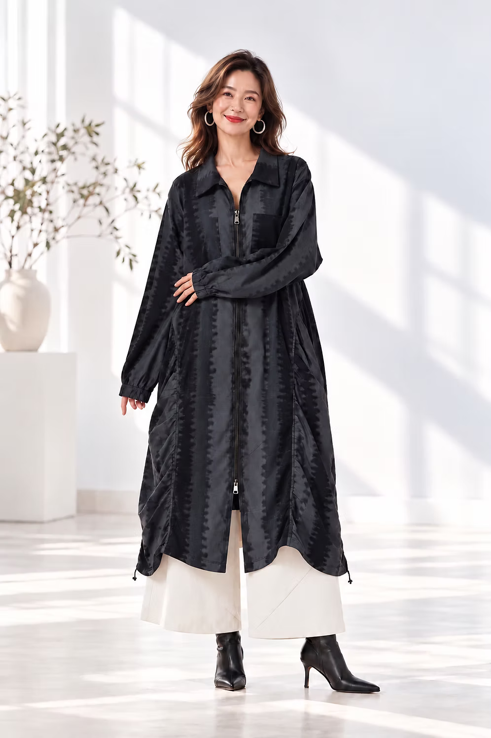 Vanite Couture Zip Front Long Jacket - 10153 -  BLACK/GREY