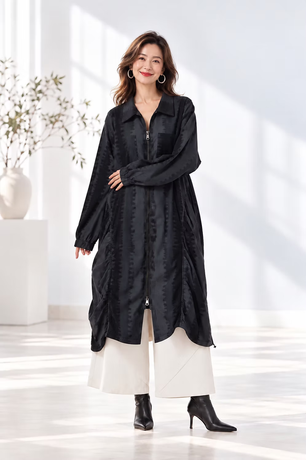 Vanite Couture Zip Front Long Jacket - 10153 -  BLACK/GREY