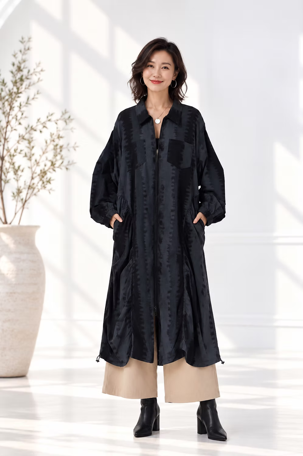Vanite Couture Zip Front Long Jacket - 10153 -  BLACK/GREY