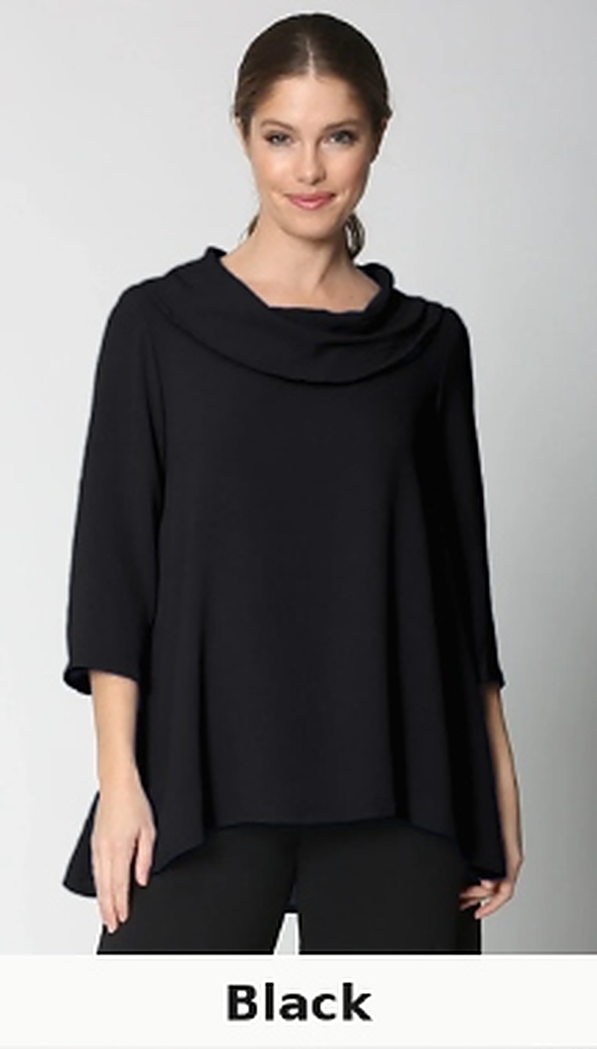 Sydney Project Cory 3/4 Sleeve Relaxed Cowl Neck Top - AFT8092 - BLACK