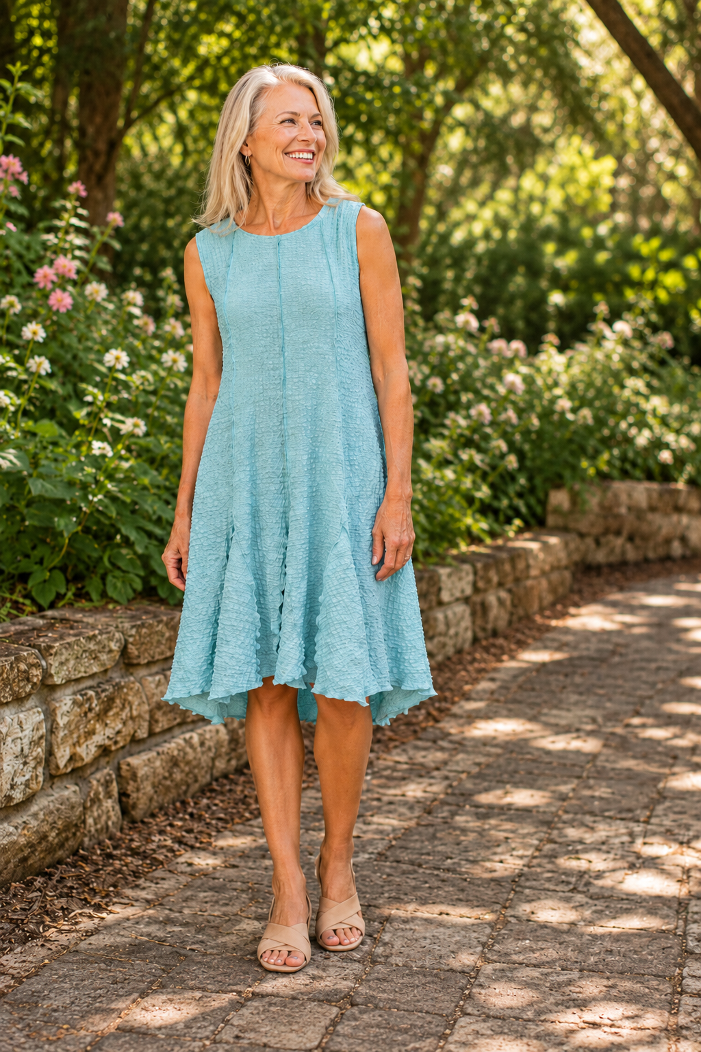 Vine Street Crepe Sleeveless Short Dress - 552 - AQUA CREPE