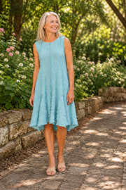 Vine Street Crepe Sleeveless Short Dress - 552 - AQUA CREPE