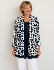Vine Street Crinkle Open Front Jacket - 499 - DOTS NAVY
