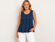 Vine Street Crepe Solid Tank - 632 - NAVY CREPE