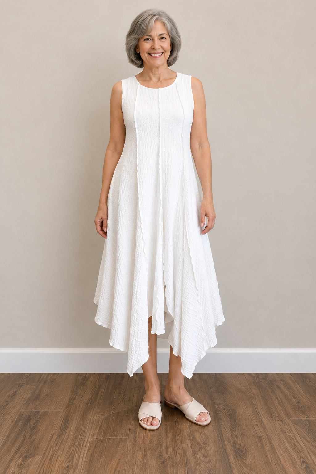 Vine Street Crepe Sleeveless Short Dress - 552 - WHITE CREPE