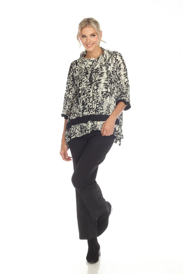 MOONLIGHT Relaxed Neck Black & White Pattern Top- 027