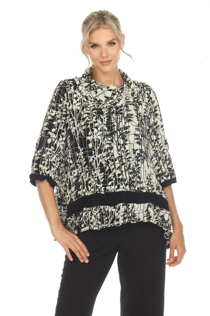 MOONLIGHT Relaxed Neck Black & White Pattern Top- 027