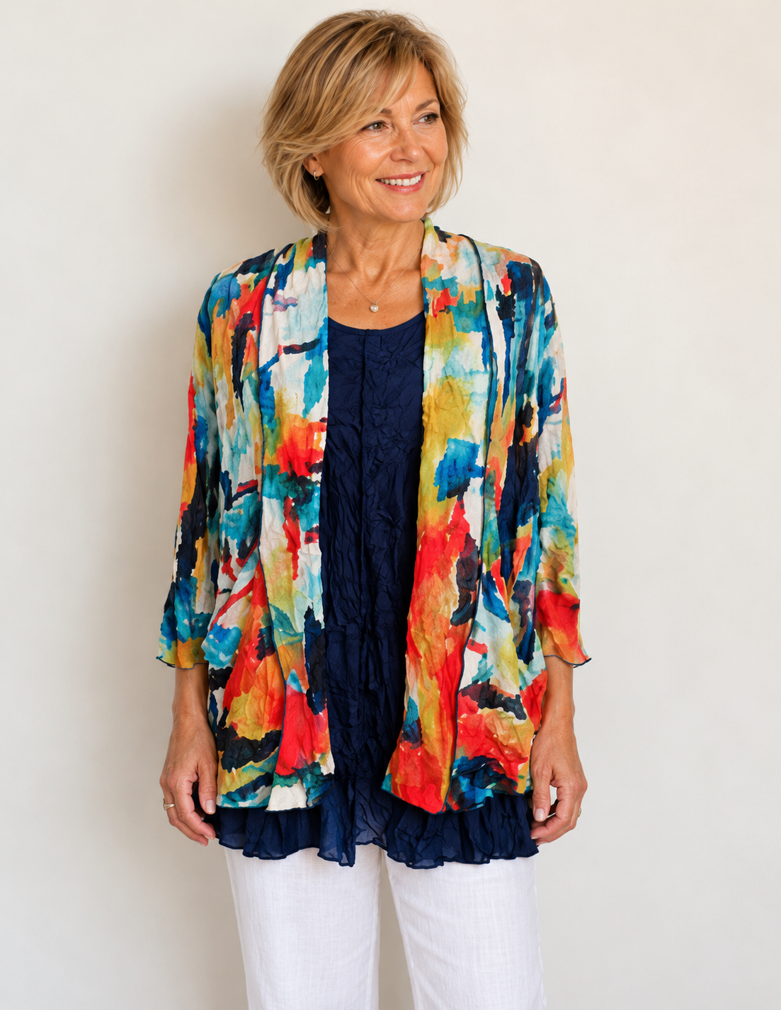 Vine Street Crinkle Open Front Jacket - 499 - ABSTRACT
