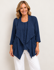 Vine Street Open Front Short Cardi - 322 - NAVY CREPE