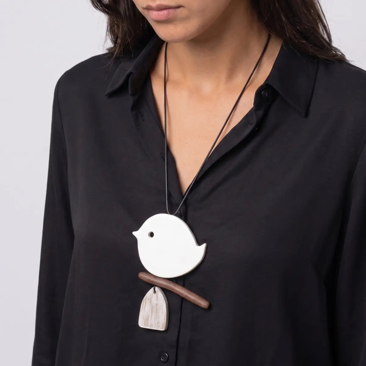 SYLCA White Robin On A Branch Necklace - DW22N05 - WHITE