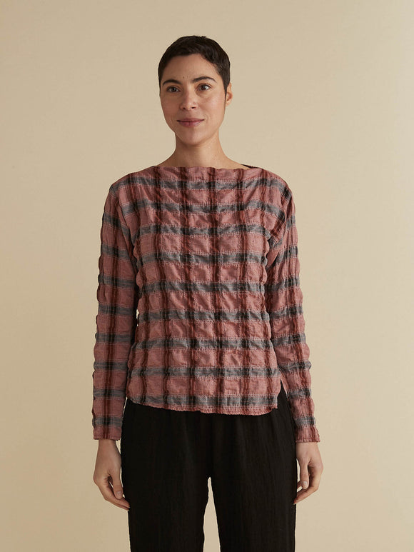 CUT LOOSE - Crinkle Plaid Split Hem Top - 0386597