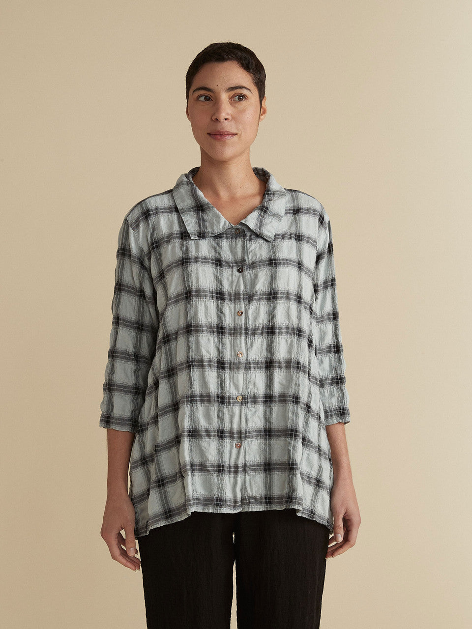 CUT LOOSE - Crinkle Plaid Hi-Low Shirt - 0387945