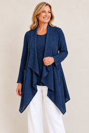 Vine Street Crepe Solid Long Duster  - 382 - NAVY CREPE