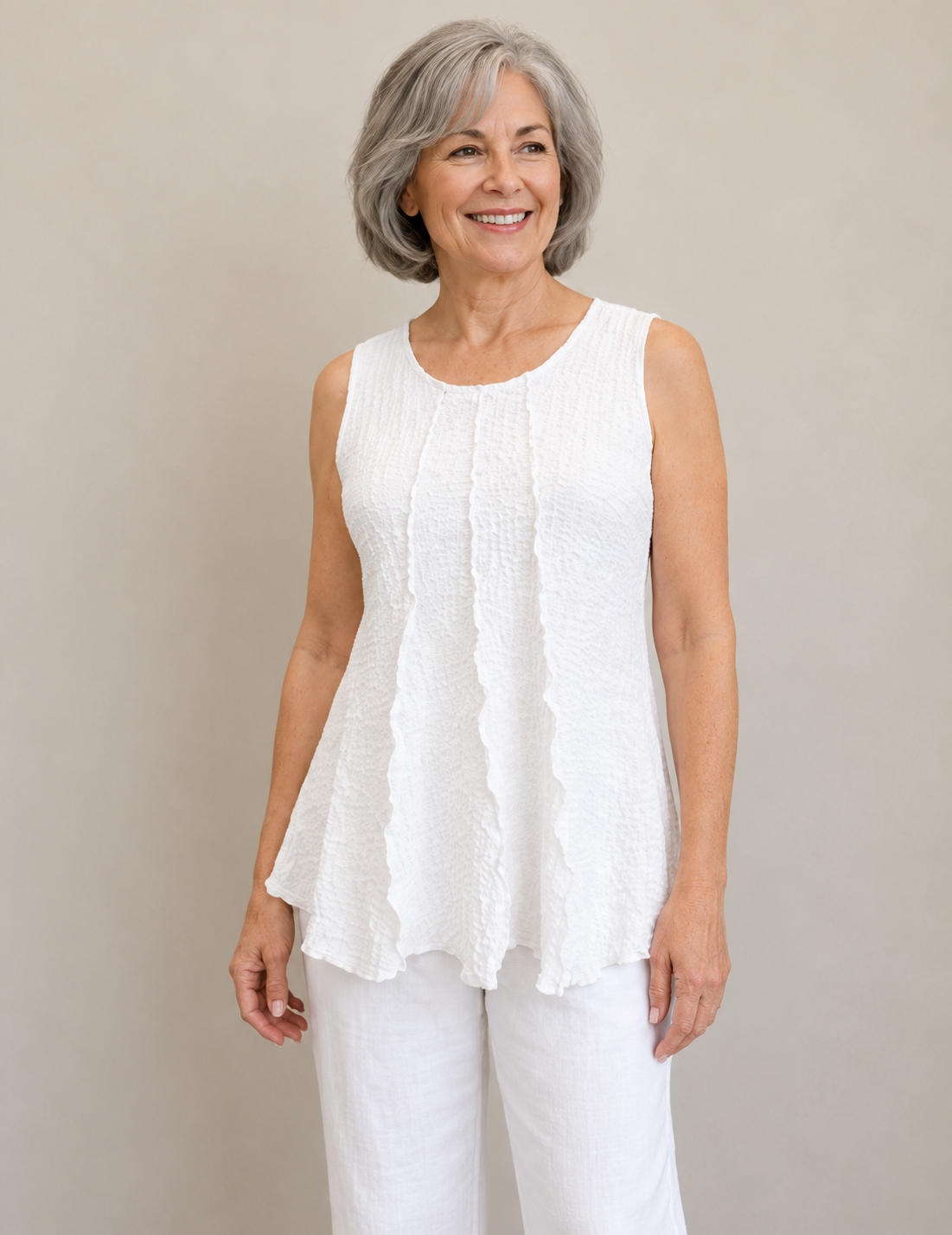 Vine Street Crepe Solid Tank - 632 - WHITE CREPE
