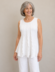 Vine Street Crepe Solid Tank - 632 - WHITE CREPE