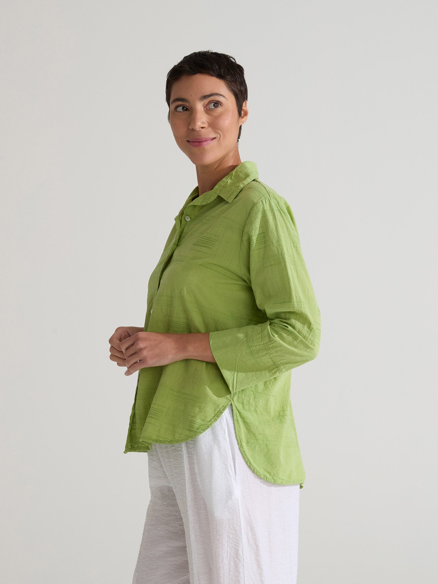 CUT LOOSE - Texture Mini Stripes Crop Easy Shirt - 0426986
