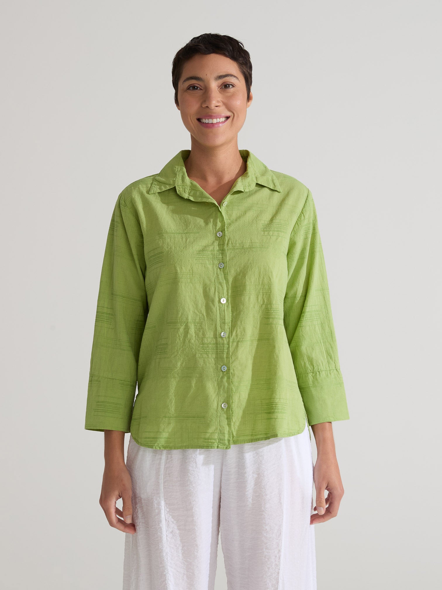 CUT LOOSE - Texture Mini Stripes Crop Easy Shirt - 0426986