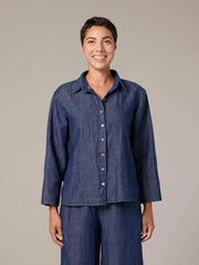 CUT LOOSE Flax Denim Crop Easy Shirt - LAUNDERED - 0456986
