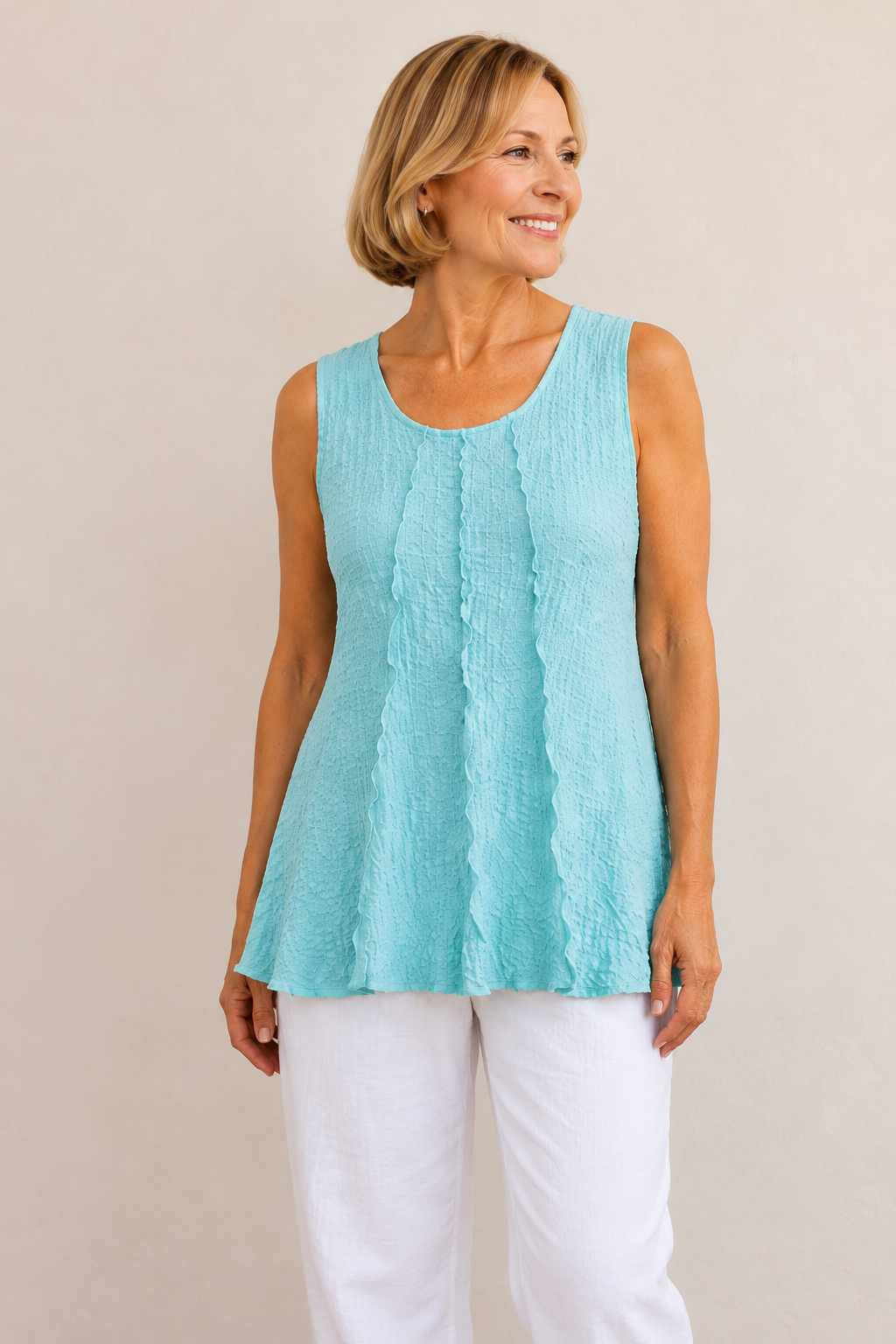Vine Street Crepe Solid Tank - 632 - AQUA CREPE