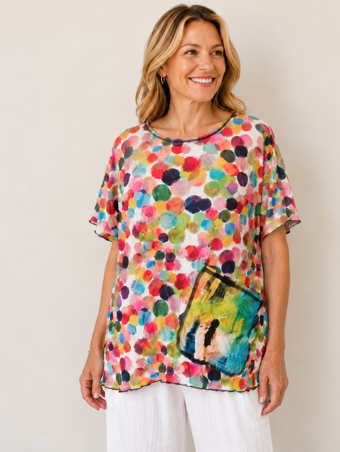 Vine Street Crinkle Pocket Detail Mixed Top - 770 - MULTI